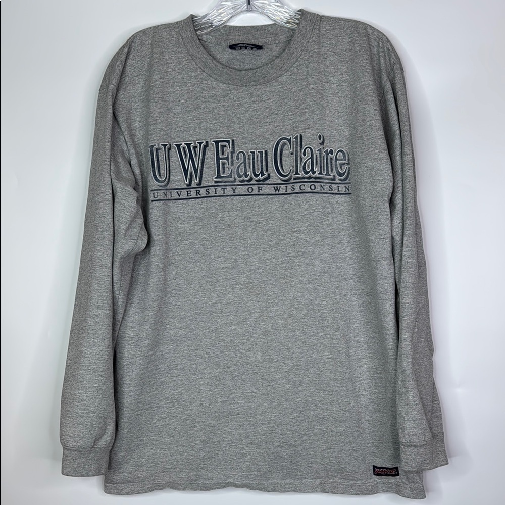 Vintage Jansport UW Eau Claire Gray Crewneck Long Sleeve Shirt Size Medium